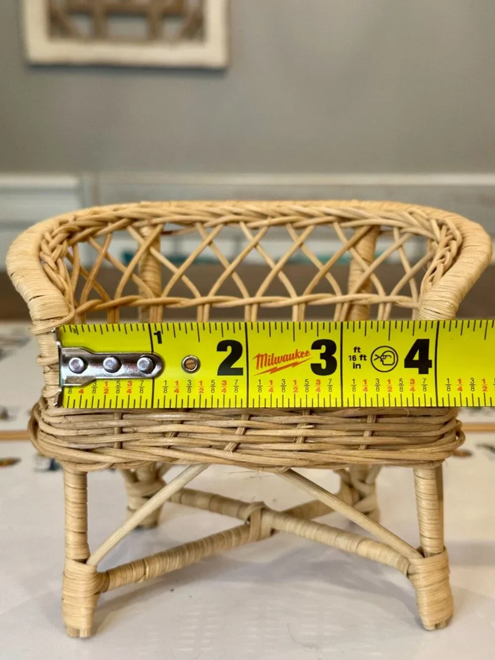 vintage miniature wicker or rattan plant stand/dollhouse loveseat